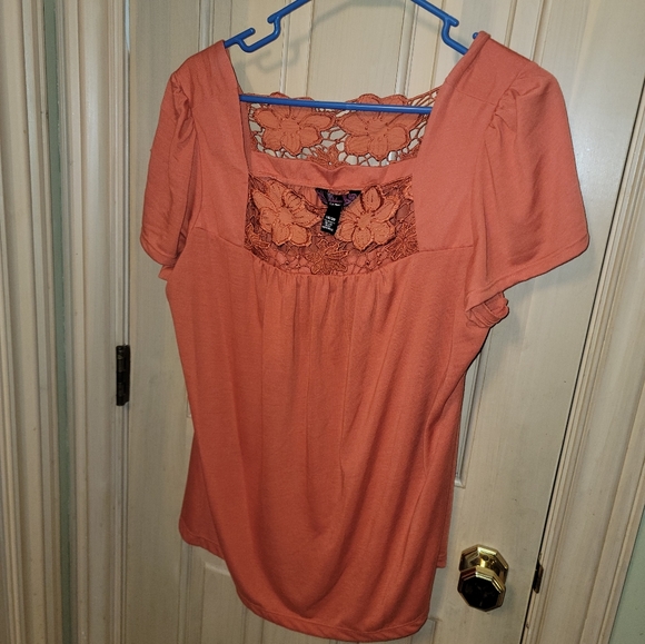 Womens Plus sz 18/20 orange floral lace Shirt LA Blues Deluxe - Picture 5 of 5